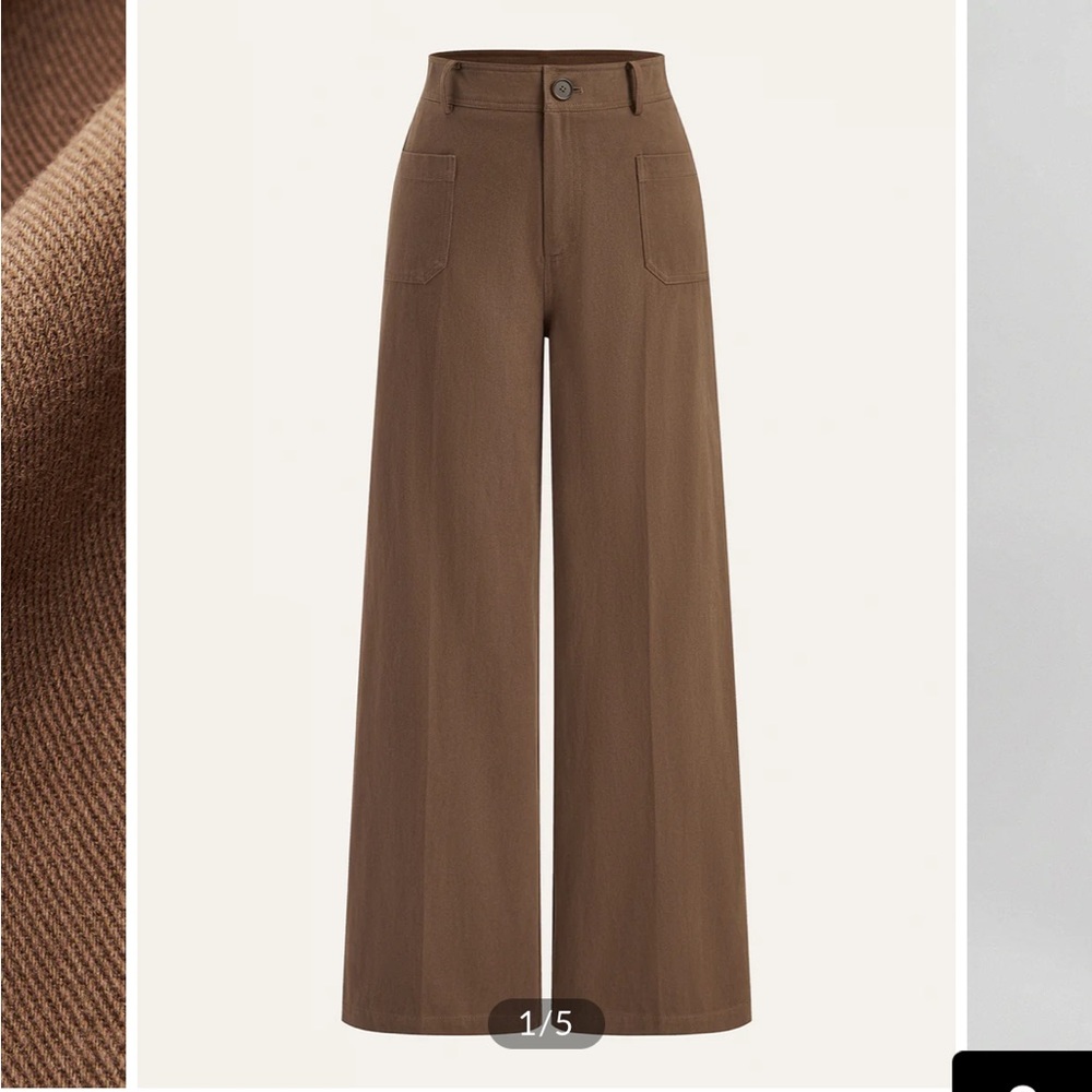 Commense Wide-Leg High-Rise Pants in Brown